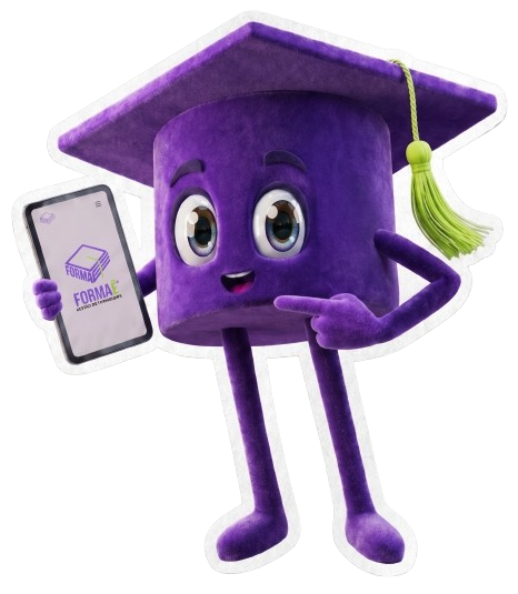 Mascote do Formaê segurando o app